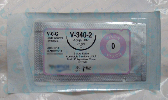 Sutura vicryl 0 / vixon 0 curva V-340-2 aguja 37mm cierre general obstetricia