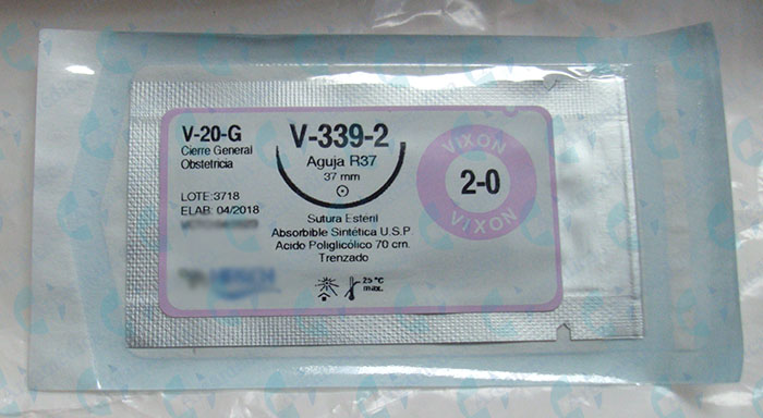 Sutura vicryl 2-0 curva V-339-2 aguja 37mm Cierre general obstetricia