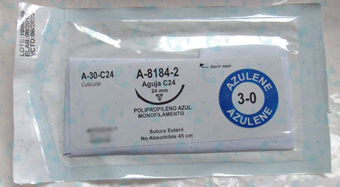Sutura Prolene Azulene 3-0 Curva A-8184-2 Cuticular Aguja CR24mm Hebra Azul