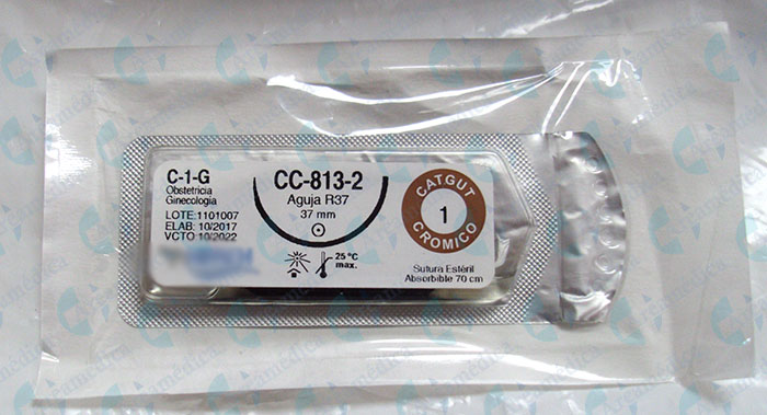 Sutura catgut cromico 1 curva C-813 obstetricia ginecologia aguja R37mm C1G