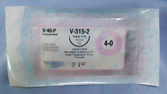 Sutura Vicryl 4.0 Curva Equivalente V-315-2 - Aguja 26MM R26  70CM