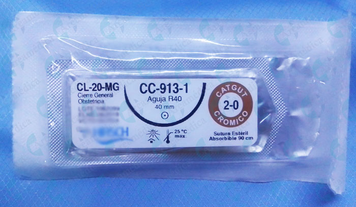 Sutura Catgut Chromico 2.0 Curva Equivalente CC-913-1 Cierre General