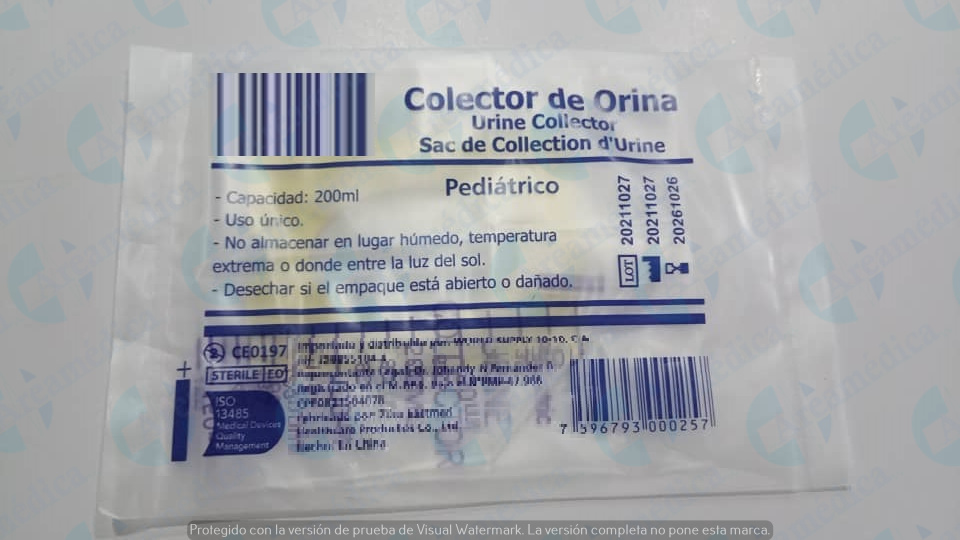 Bolsa recolectora colectora de Orina pediatrica