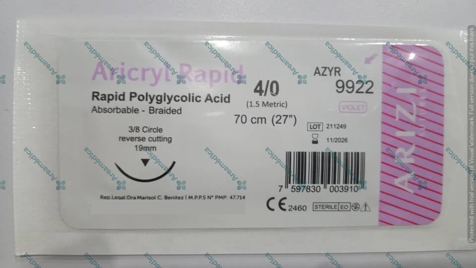 Vicryl 4-0 Rapide Aguja Curva Reverso Cortante 3/8 19mm 70cm Acido Poliglicolico