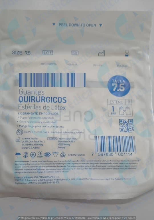 GUANTES 7.5 X UNIDAD PAQUETE X PAR QUIRURGICOS ESTERILES