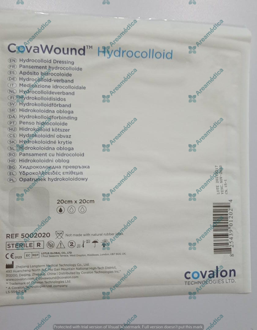 Aposito Hidrocoloide B Esteril Estandar 20x20cm Covalon