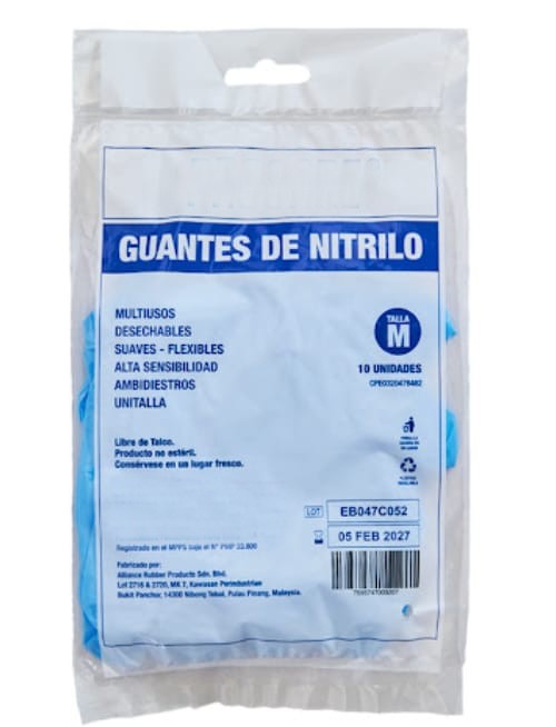Guantes M de Nitrilo Examen Bolsa x 10 Unidades (5 Pares) PCRE