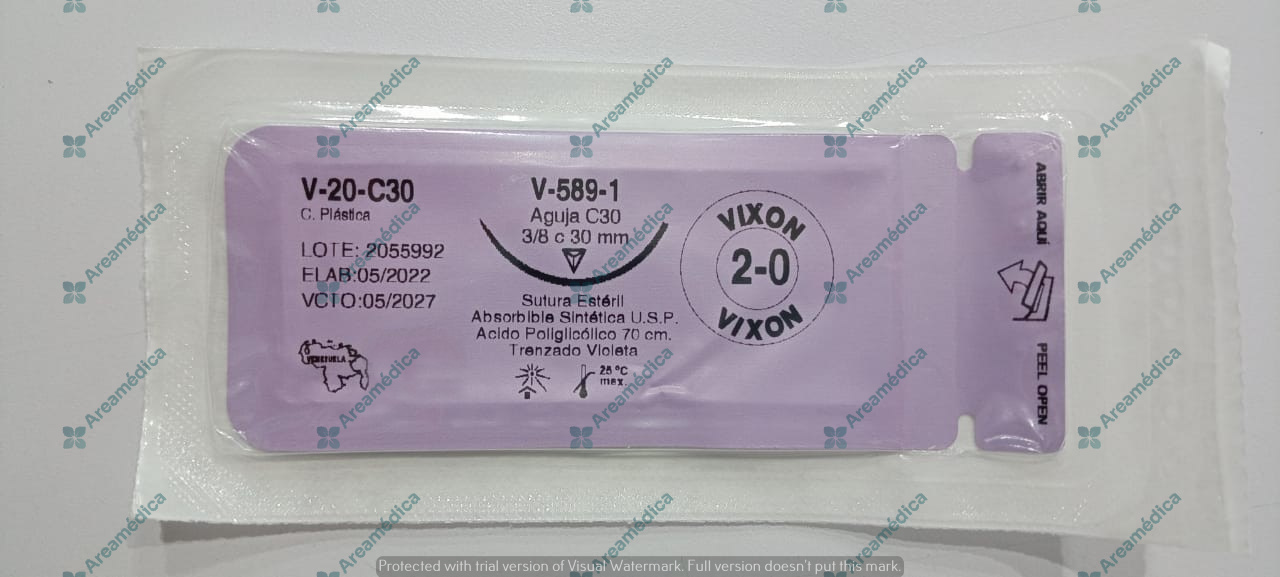 Vicril 2.0 Curva Cortante Aguja 3/8C 30mm 70cm Poliglactina EQ: VCP589 Cir.Plast