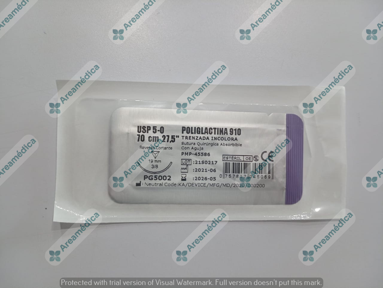 Vicryl 5.0 Curva Cortante Aguja 3/8C 19mm 70cm Poliglactina 910 PG 5002 Sutura