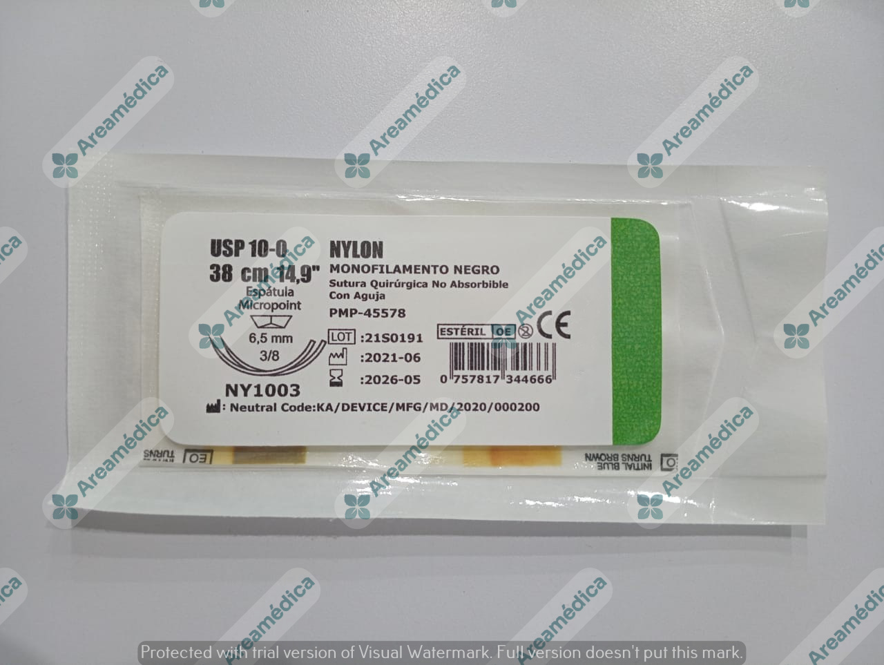 Nylon 10.0 Curva No Cortante 9003 No Absorbible Curva 3/8C 6.5mm Espatulada 38cm