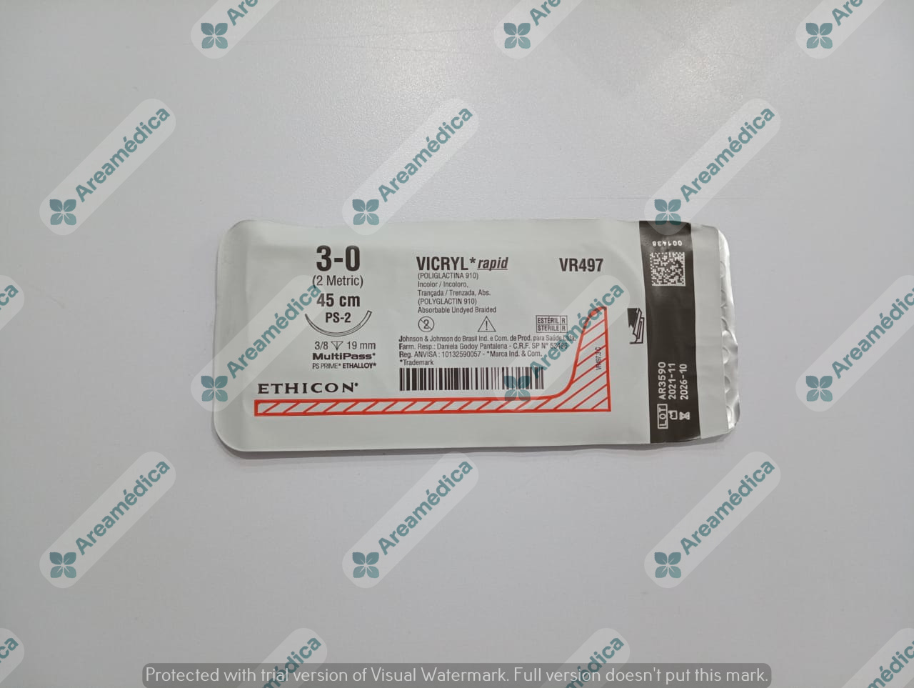 Vicryl 3-0 Curva Cortante Rapide VR497G Aguja 3/8C 19mm 45cm Absorbible Ethicon