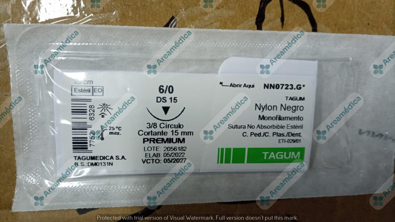 Nylon 6.0 Curva Cortante CU-160 Cuticular Aguja 3/8C CR 60MM 45CM Tagum Sutura