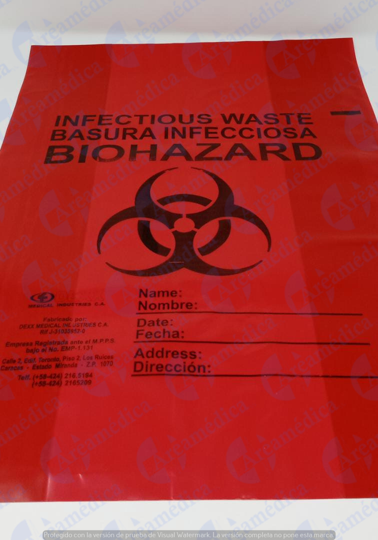 Bolsa para desechos biol&oacute;gicos roja con logo negro (20KG)