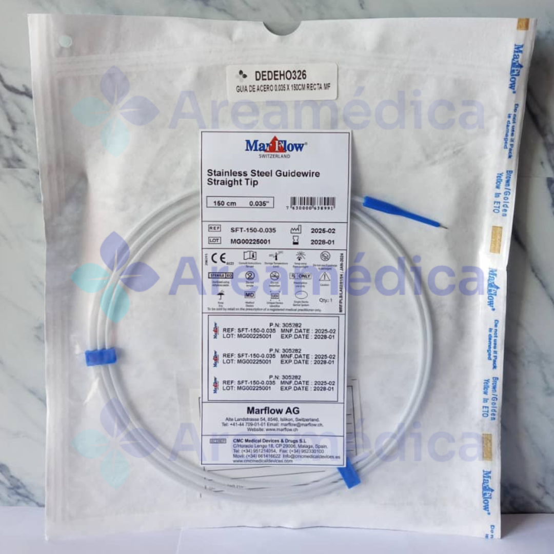 Guia de Acero PTFE 0.035 x 150cm Recta Guia Verde de Teflon