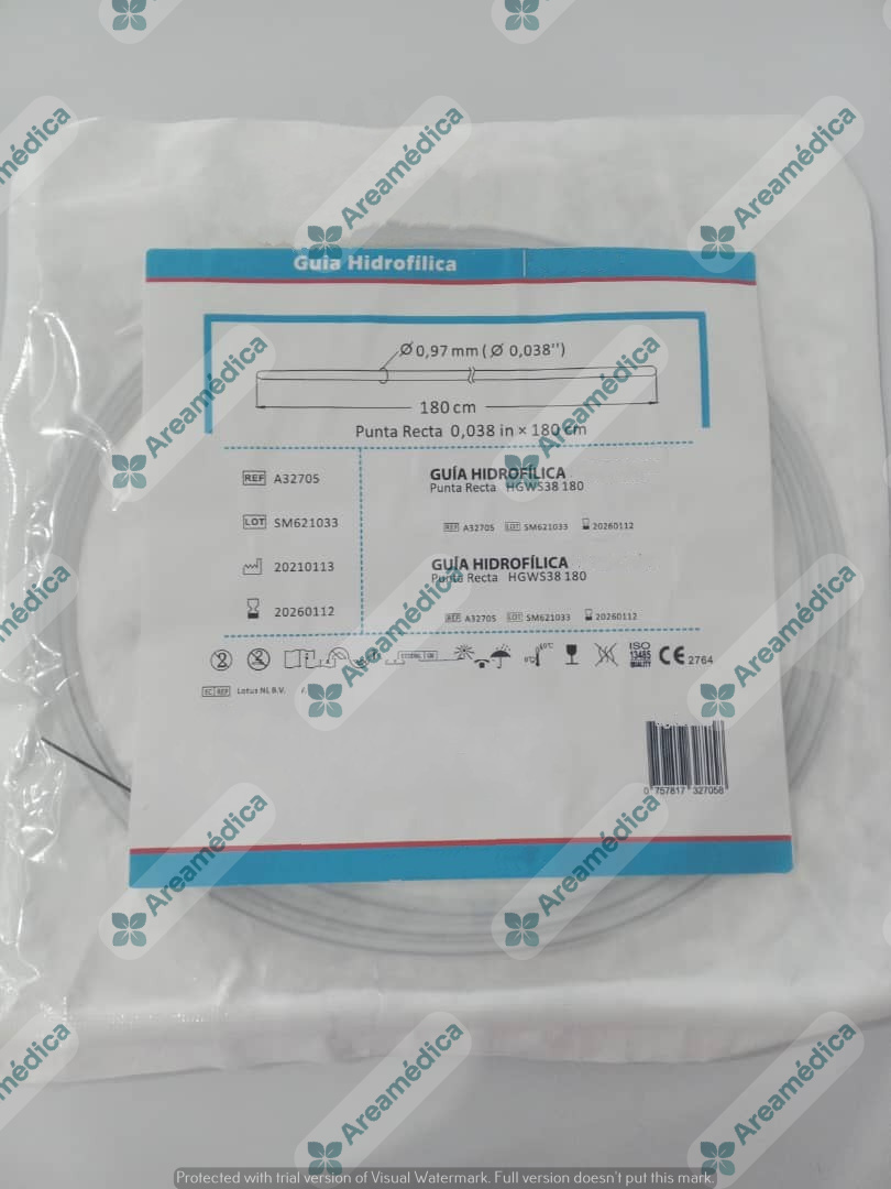 Guia Hidrofilica 0.038" X 180 cm Modelo Punta Recta HGWS38 180 Guia Flexible