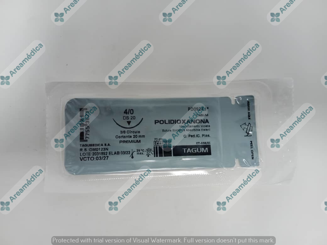 PDS 4.0 Curva Cortante Aguja 3/8c 20mm Polidioxanona 70 Cm Sutura Tagum