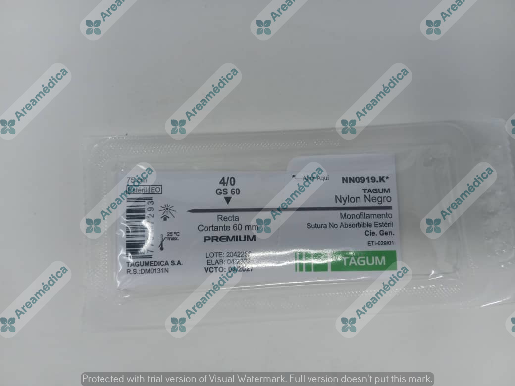 Nylon 4.0 Recta Cortante J-626 1A 60mm Aguja Recta 75cm Nylon Negro Sutura Tagum