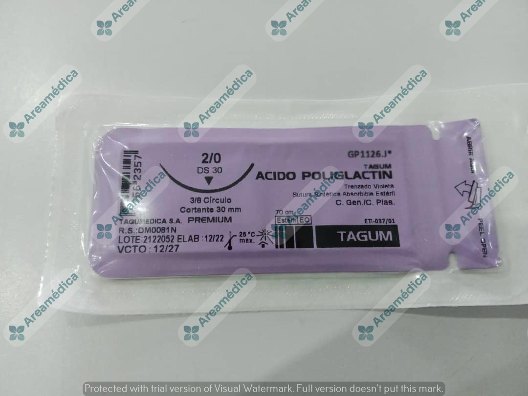 Vicryl 2.0 Curva Cortante J-186 Aguja 3/8C 30mm Poliglactina Hebra Trenzada 70cm