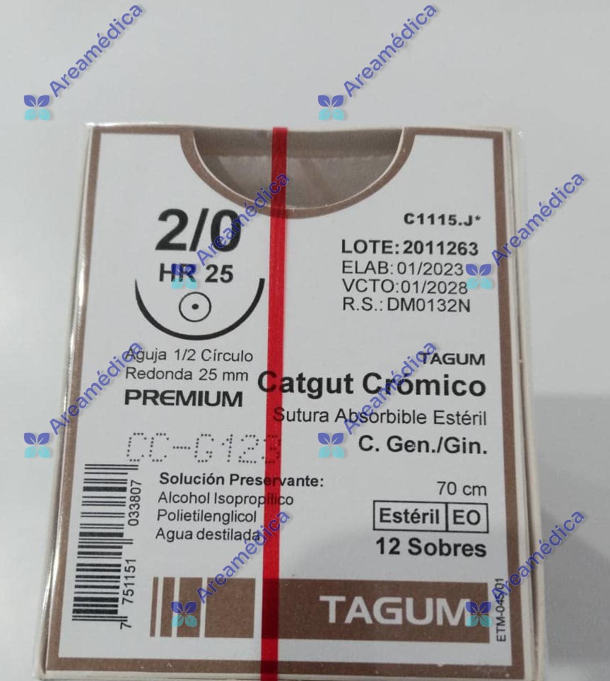 Catgut Cromico 2.0 Curva No Cortante CC-G123 1 Aguja 1/2C 25mm 70cm Marron Sutur
