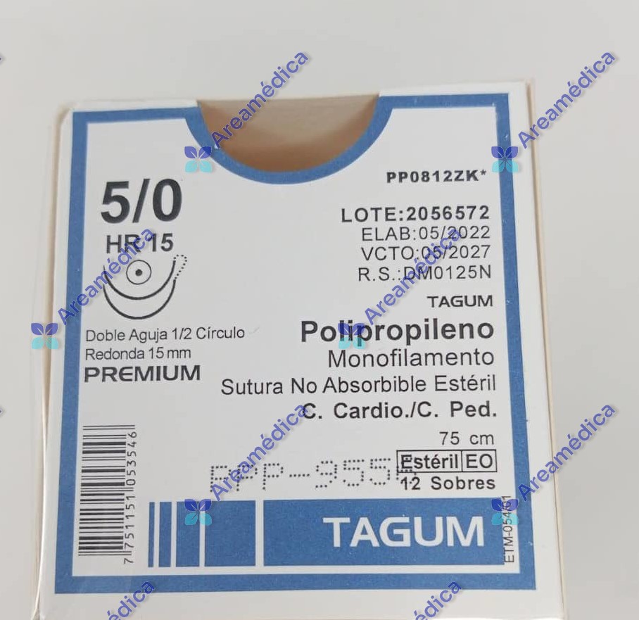 Prolene 5.0 Curva No Cortante P-9556 Doble Aguja HR15 1/2C 15mm 75cm Sutura