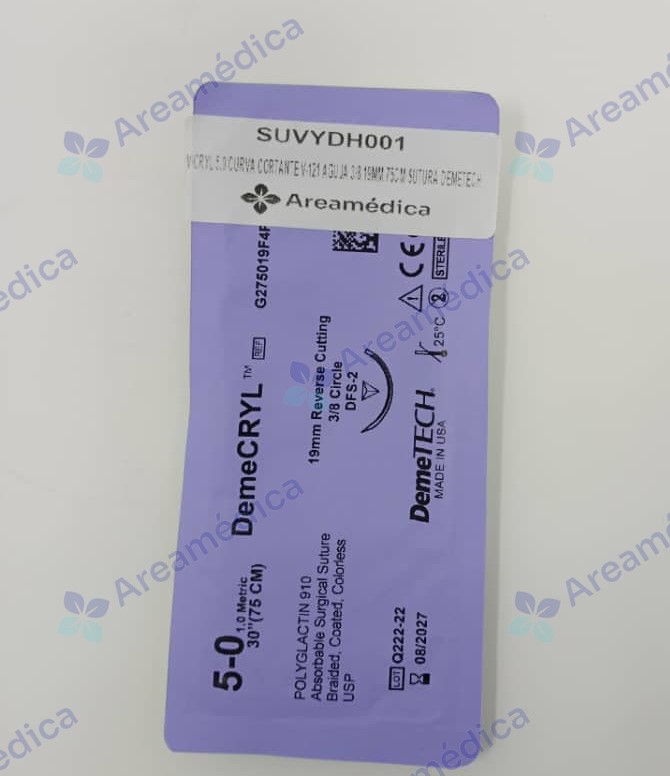 VICRYL 5.0 CURVA CORTANTE V-121 AGUJA 3/8 19MM 75CM SUTURA DEMETECH