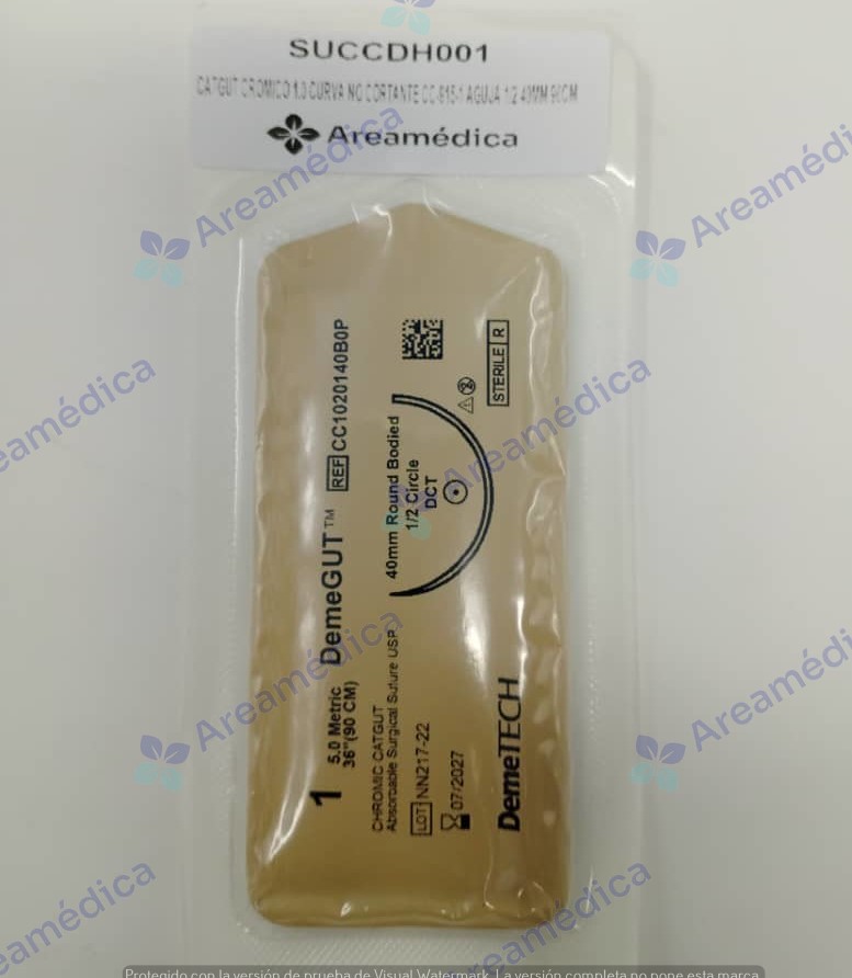 CATGUT CROMICO 1 CURVA NO CORTANTE CC-915-1 AGUJA 1/2 40MM 90CM