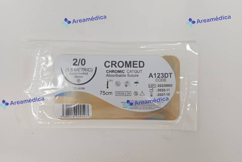 Catgut Cromico 2.0 Curva No Cortante CC-123 Aguja 1/2C R26mm 75cm Marron