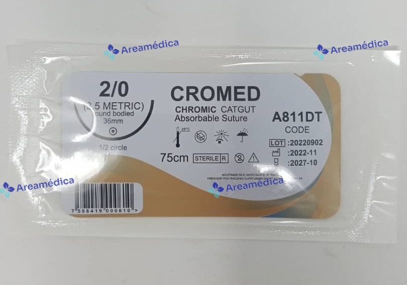 Catgut Cromico 2.0 Curva No Cortante  CC811 Obst C.Gral Aguja 1/2C R36 36mm 75cm
