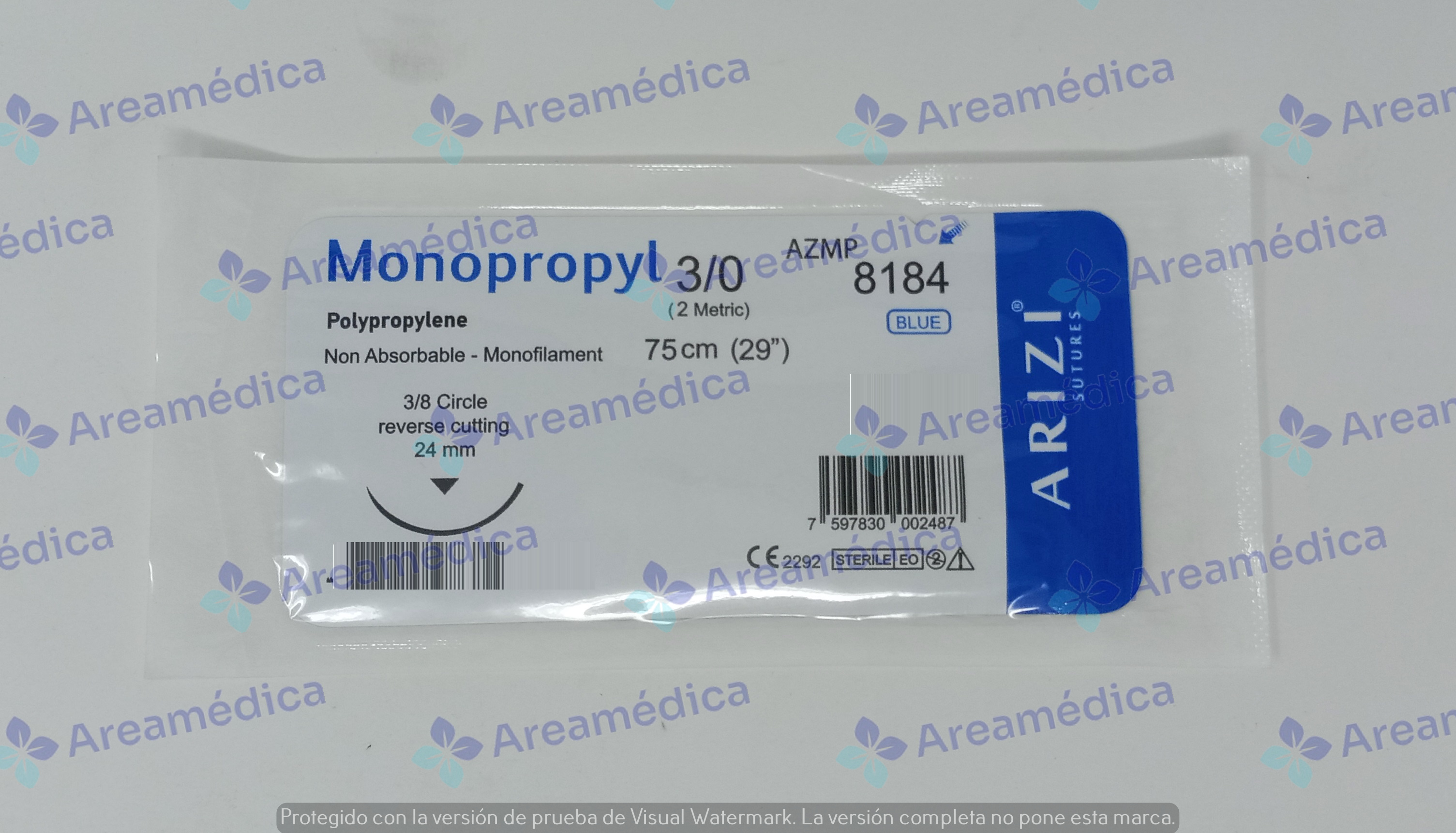 Prolene 3.0 Curva Cortante 8184 Aguja 3/8C CR24mm 75cm azul