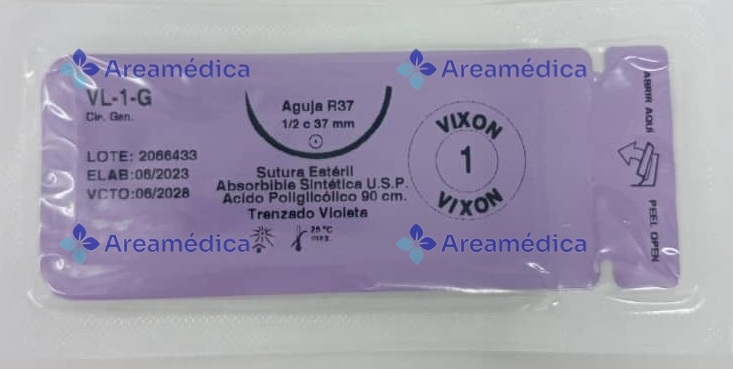 Vicryl 1 Curva No Cortante V-341 Aguja 1/2C 37mm 90cm Cierre General Sutura