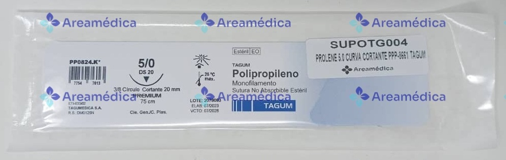 Prolene 5.0 Curva Cortante PPP-8661-1 Aguja 3/8C 20mm 75cm Sutura