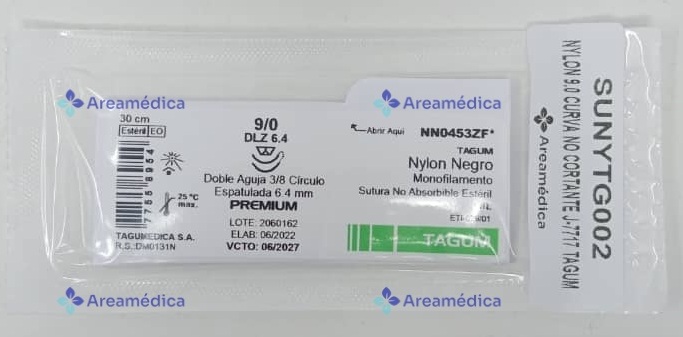 Nylon 9.0 Curva No Cortante J-7717 2 Agujas 3/8C 6.4mm 30cm Espatulada Oftalmolo