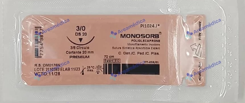 Monocryl 3.0 Curva Cortante Y427 Poliglecaprone 1A 3/8C 20mm 70cm Sutura