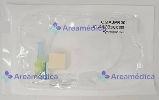 Aguja Huber Poliperf 20Gx20mm Safe Con Linea De Conexión PVC Para Quimioterapia