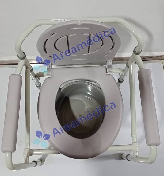 Silla Sanitaria Cromada Asiento Plastico Tipo Poceta Sin Ruedas Apoya Brazos