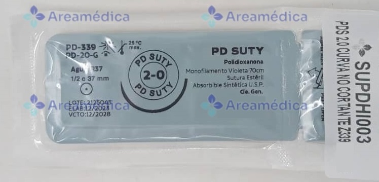 PDS 2.0 Curva No Cortante Z339 Aguja 1/2C 37mm Polidioxanona 70 cm Sutura