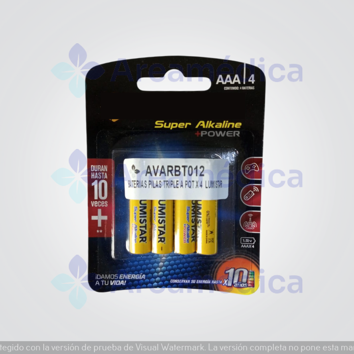 Baterias Pilas Alcalinas AAA Triple A Paquete Por 4 UND