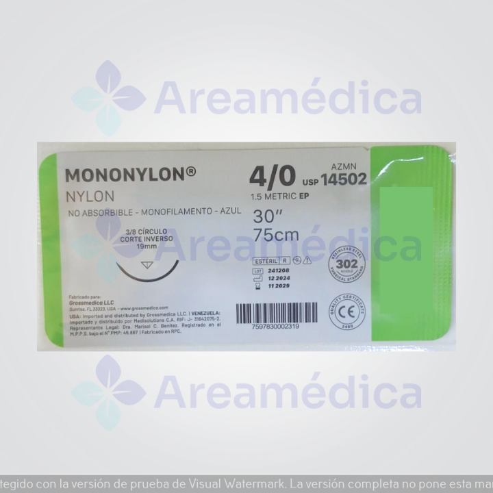 Nylon 4.0 Curva Cortante Aguja 3/8 19MM 75CM