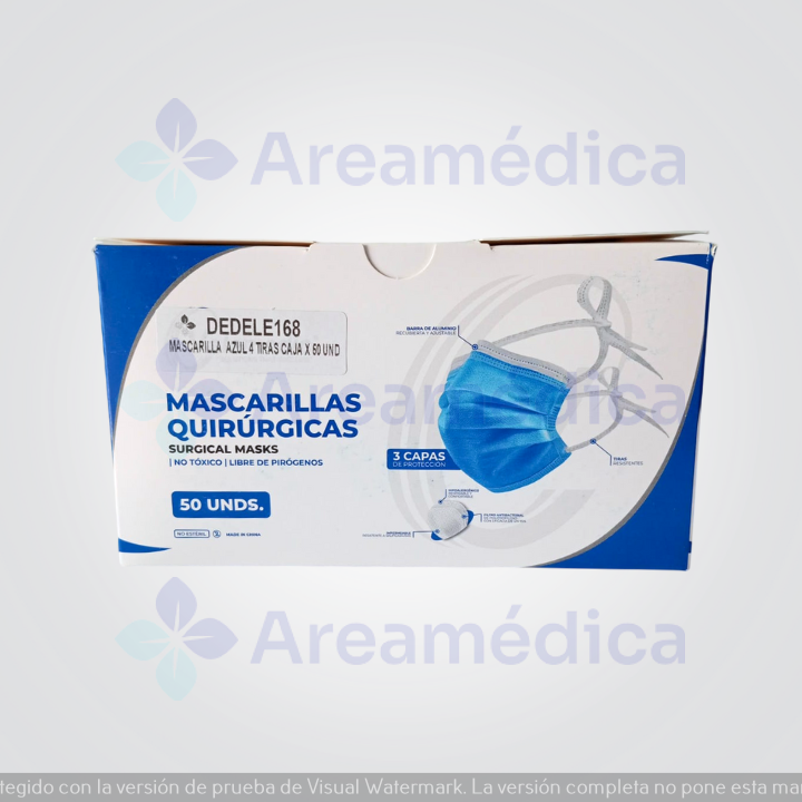 Mascarilla Mascara Tapa Boca 4 Tiras Azul Caja Por 50 Unidades