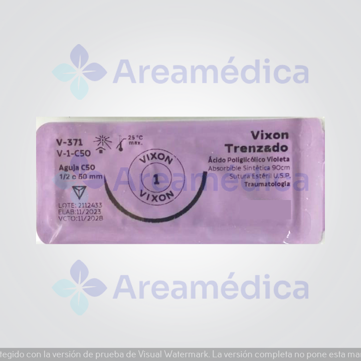 Vicryl 1 Curva Cortante Aguja 1/2C 50MM 90CM Acido Poliglicolico