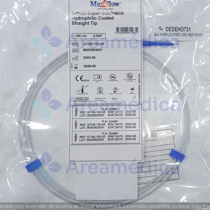 Guia Hidrofilica Nitinol 0.035" X 150CM Negra Recta Guia Terumo Guia De Trabajo