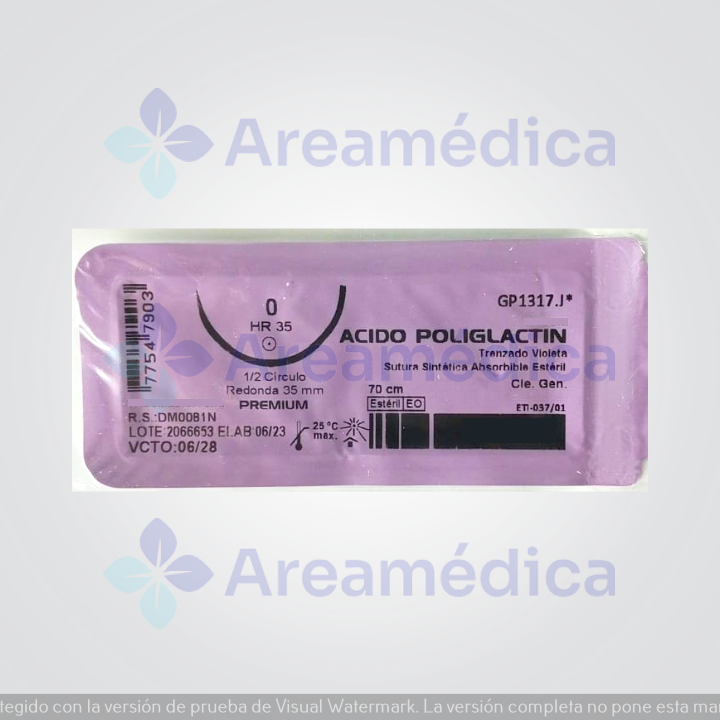 Vicryl 0 Curva No Cortante Aguja CT1 1/2C 35MM 70CM Poligalctina