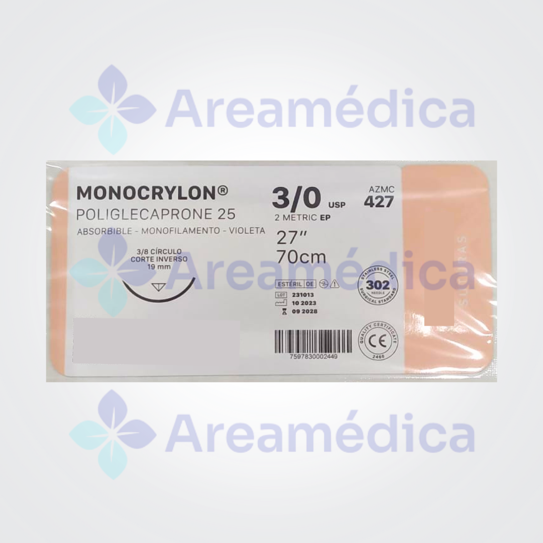 Monocryl 3.0 Curva Cortante Poliglecaprone Aguja 3/8C 19MM 70CM