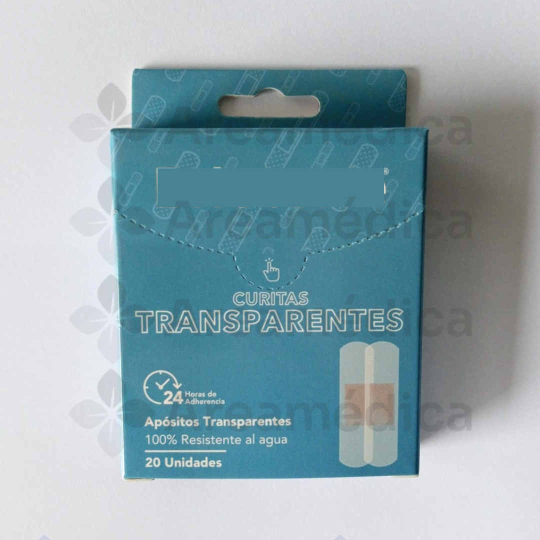 CURITAS ADHESIVAS TRANSPARENTES PRECIO X CAJITA CAJITA X 20 UND  RESIST AL AGUA