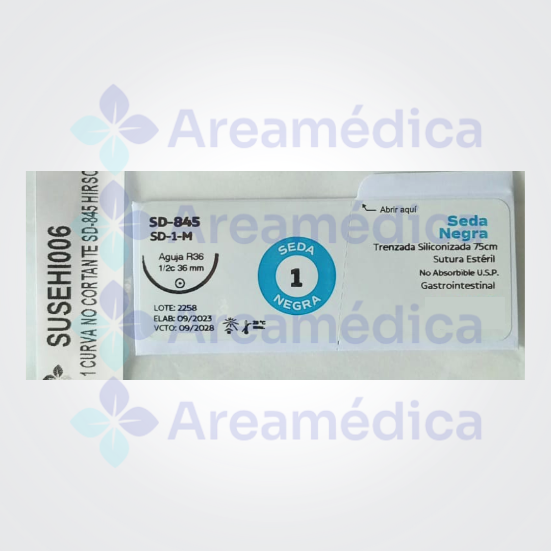 Seda 1 Curva No Cortante 1 Aguja 1/2C 36MM 75cm Hebra Negra