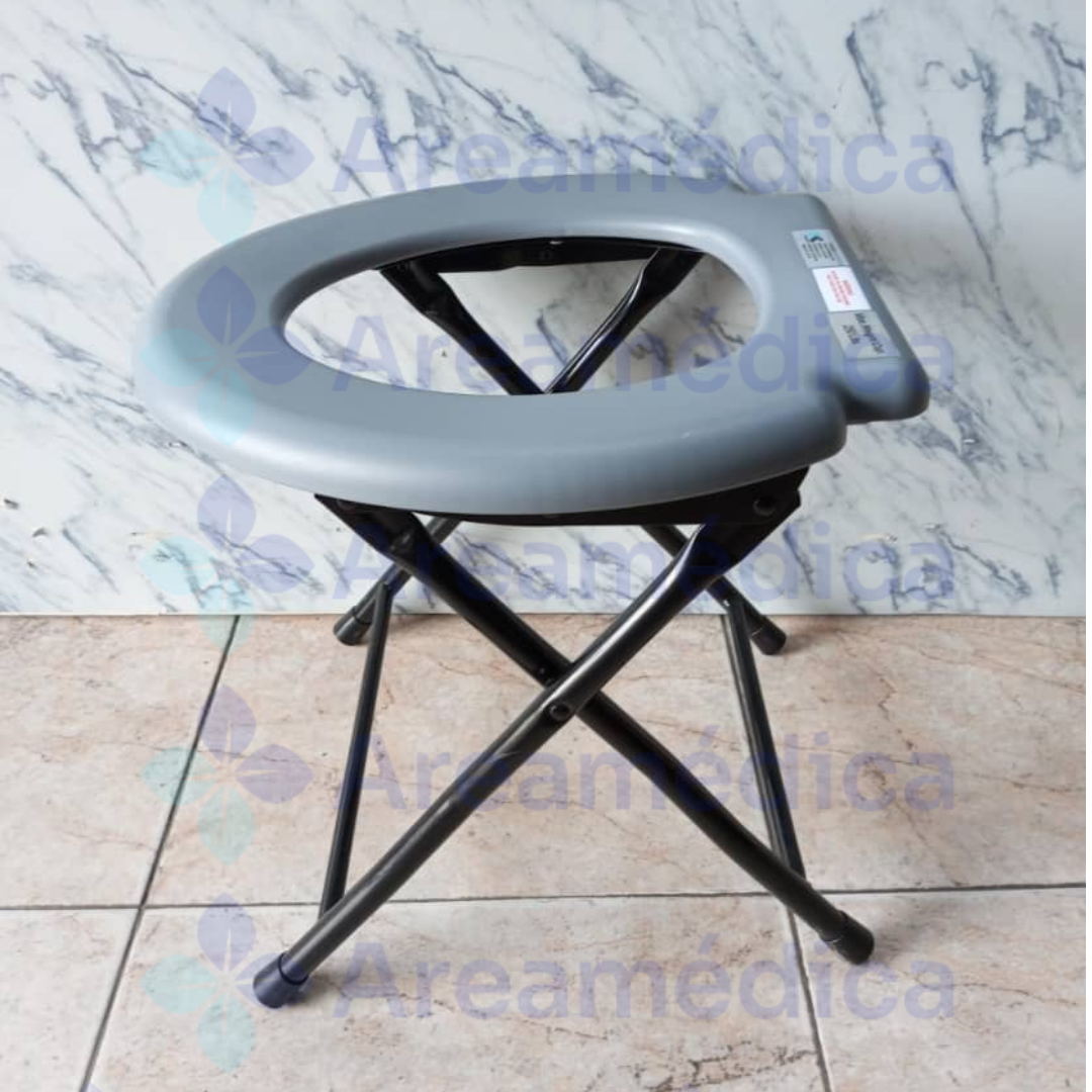 SILLA SANITARIA PLEGABLE EN ALUMINIO ASIENTO PLASTICO TIPO POCETA BANCO PORTATIL