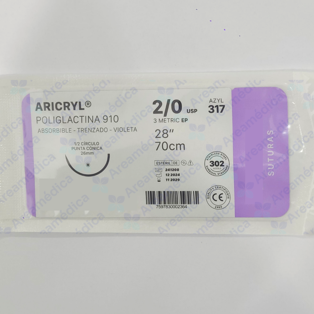 VICRYL 2.0 CURVA NO CORTANTE V-317 AGUJA 1/2C SH 26MM 70CM GASTROINTESTINAL