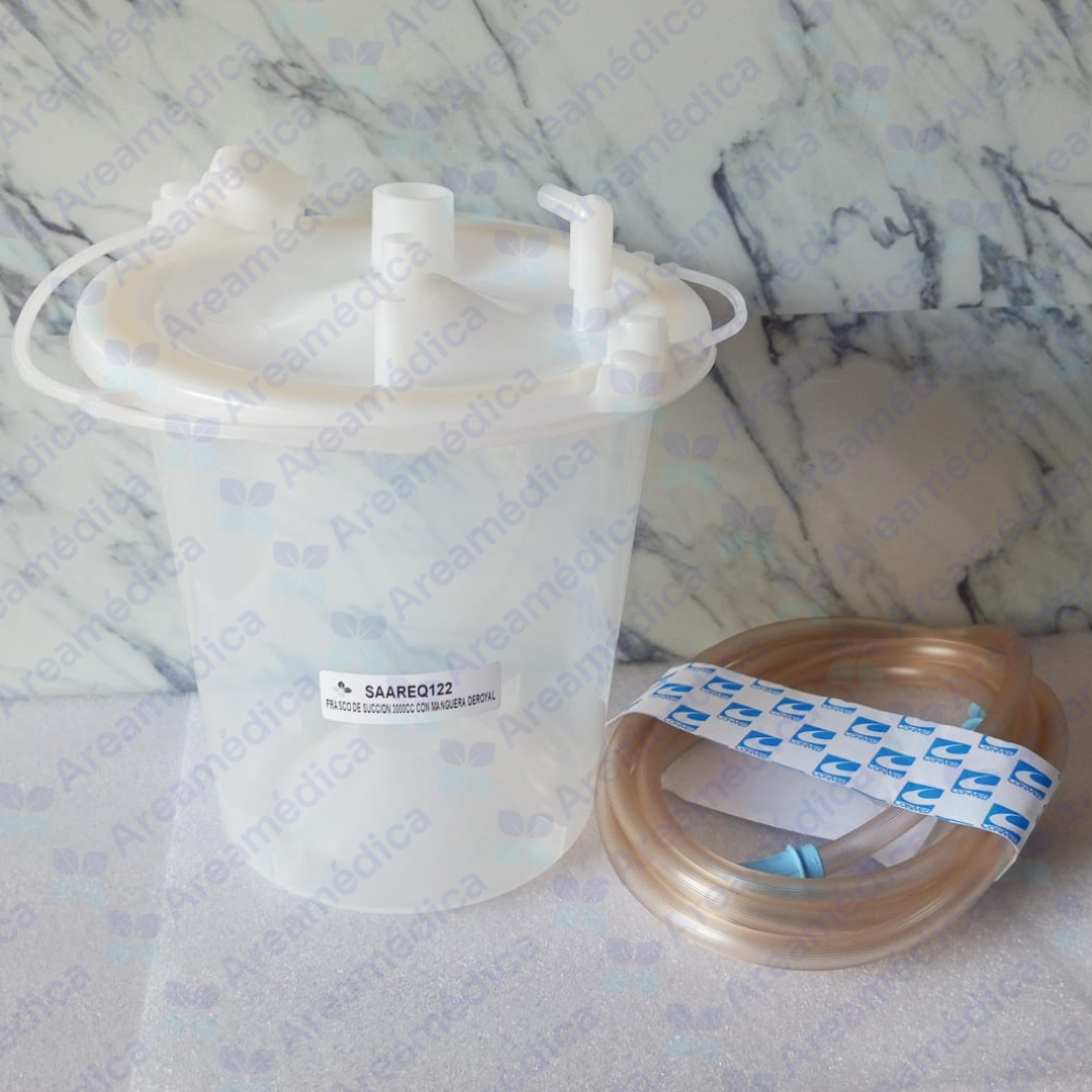 FRASCO DE SUCCION 3000CC TAPA PLASTICA BLANCA CON MANGUERA DESCARTABLE