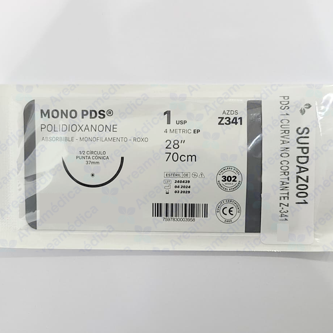 PDS 1 CURVA NO CORTANTE Z-341 AGUJA 1/2C 37MM 70CM 1A POLIDIOXANONA