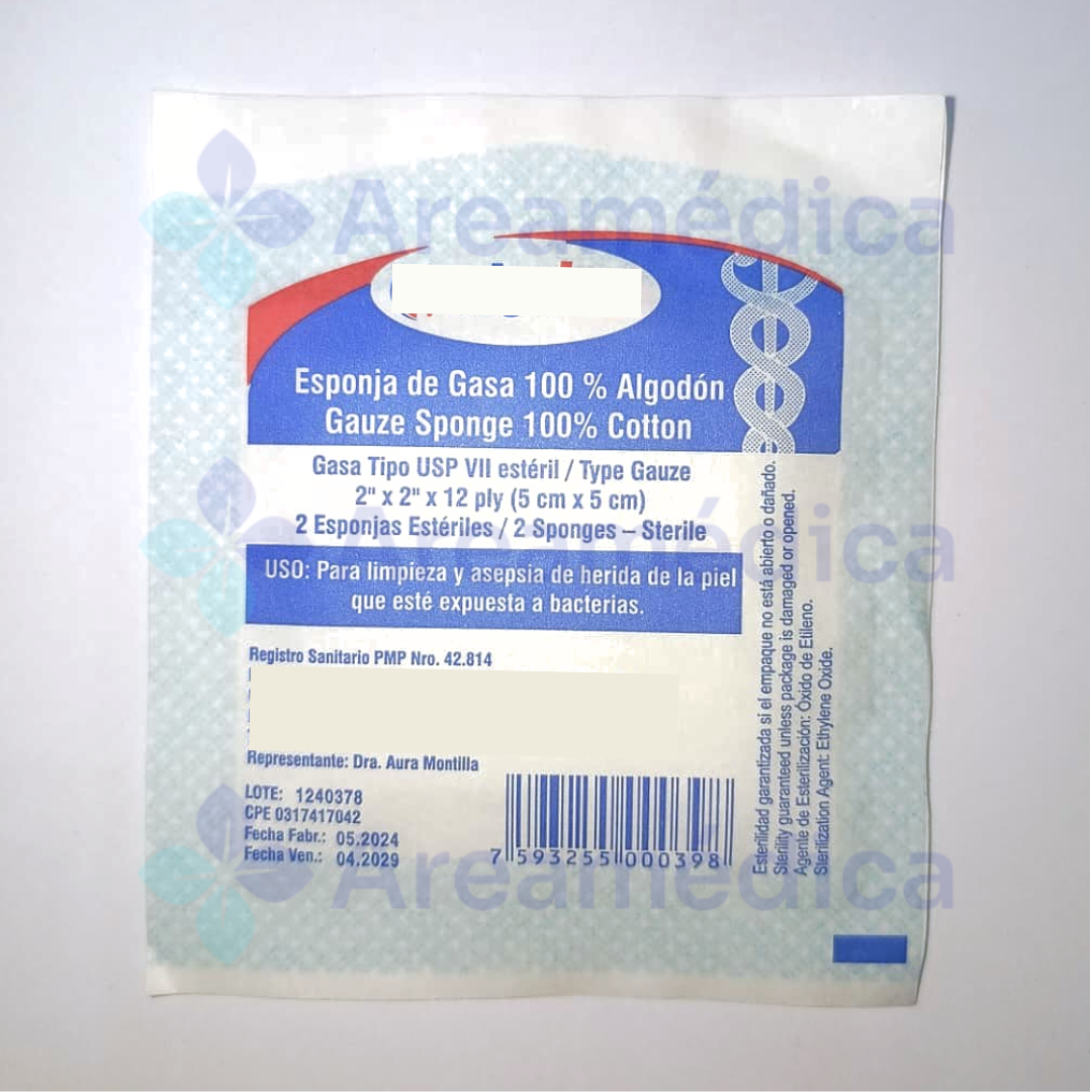 Gasa Esteril 2X2 PLG 5X5 CM 100% Algodon